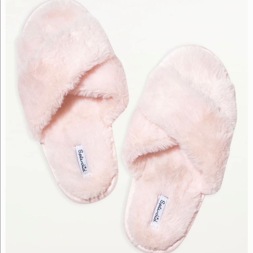 Splendid faux fur crisscross slippers
